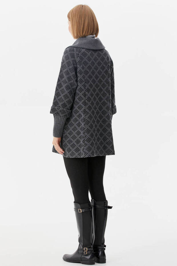 سترة تريكو منقوشة منقوشة - رمادي - 5