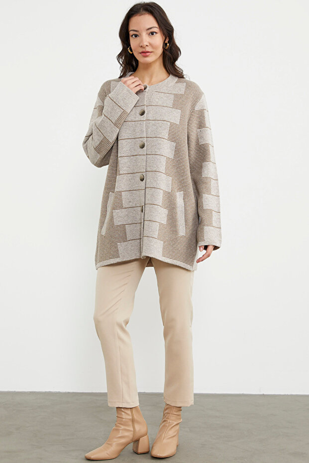 سترة تريكو بنمط كتلة من الصوف السميك - مينك - 5