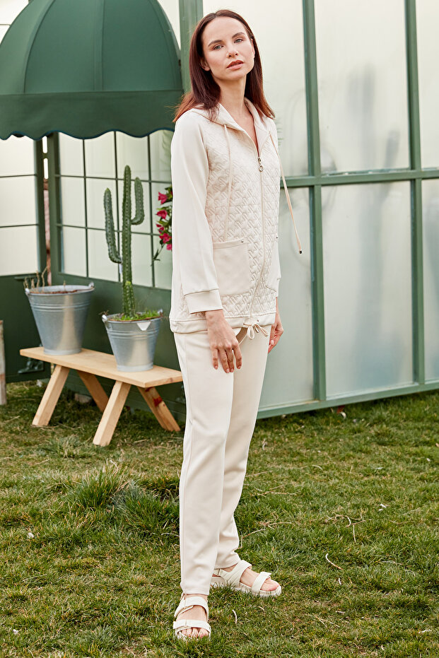 Kapitoneli Scuba Eşofman Takım - Bej - 2