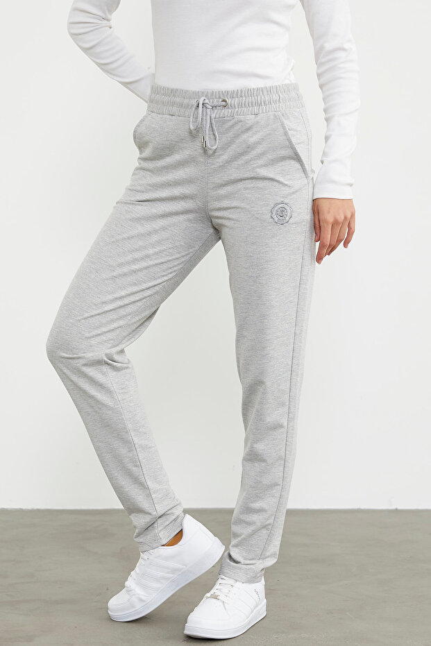 بنطال رياضي عالي الخصر بخيطين - رمادي - 5