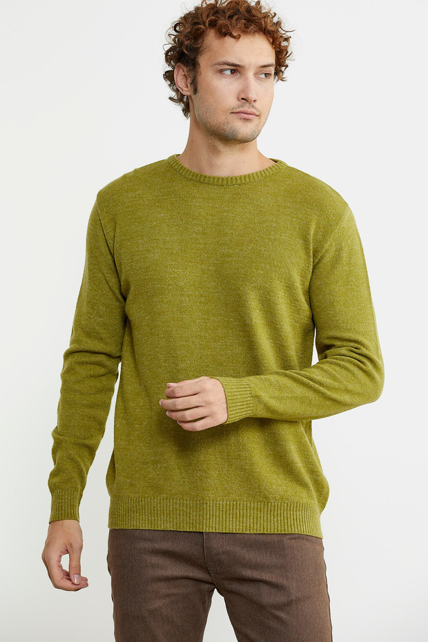 Basic Sıfır Yaka Triko Kazak - Yeşil - 2