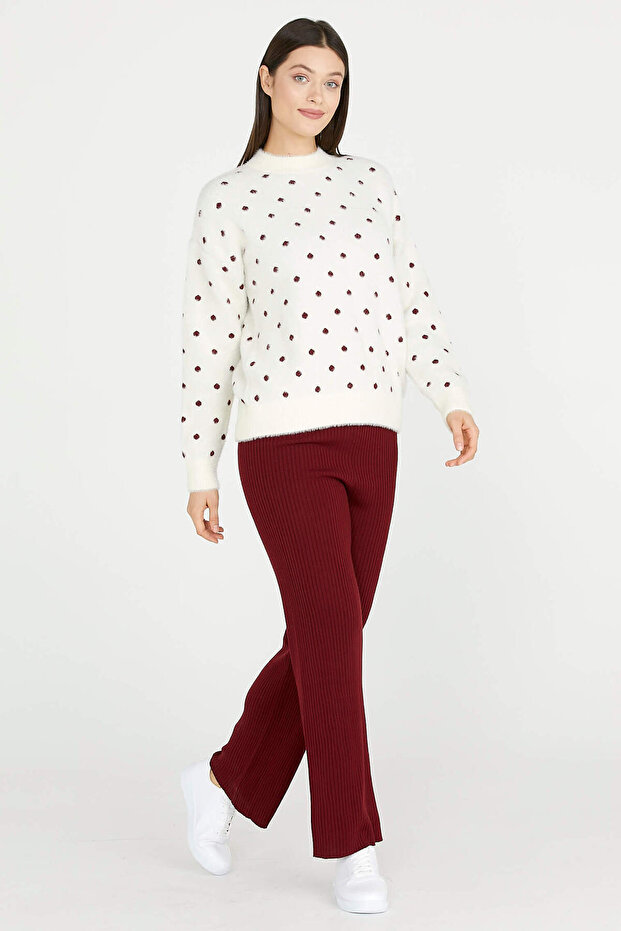 Fitilli Triko Pantolon - Bordo - 1