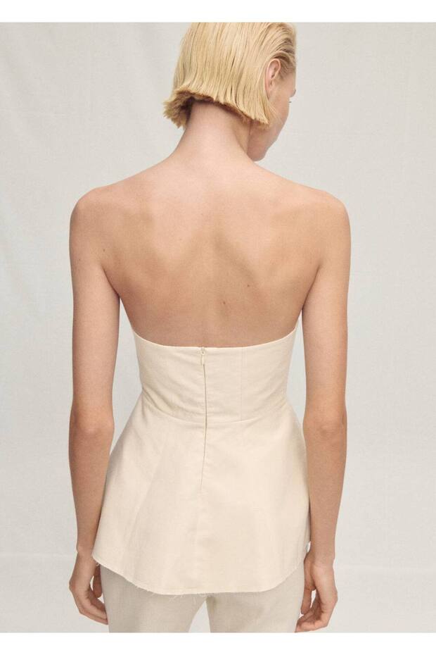 Volanlı straplez bluz - 4