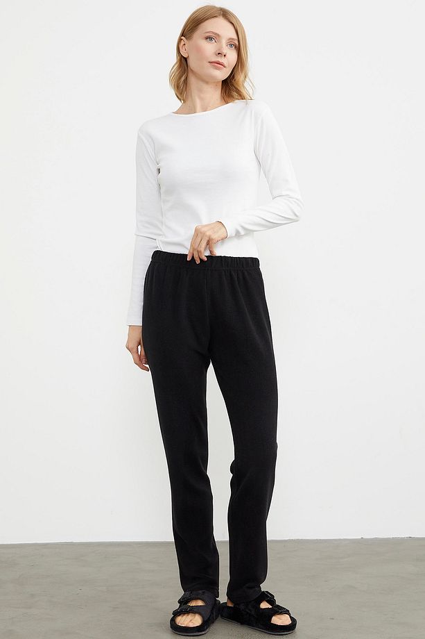 Kalın Polar Pijama Tek Alt - Siyah - 5