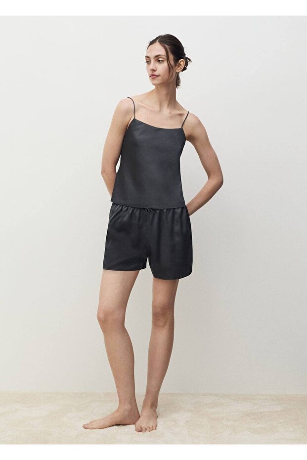 Bağ detaylı saten şort - 2