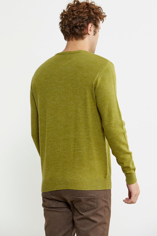 Basic Sıfır Yaka Triko Kazak - Yeşil - 5