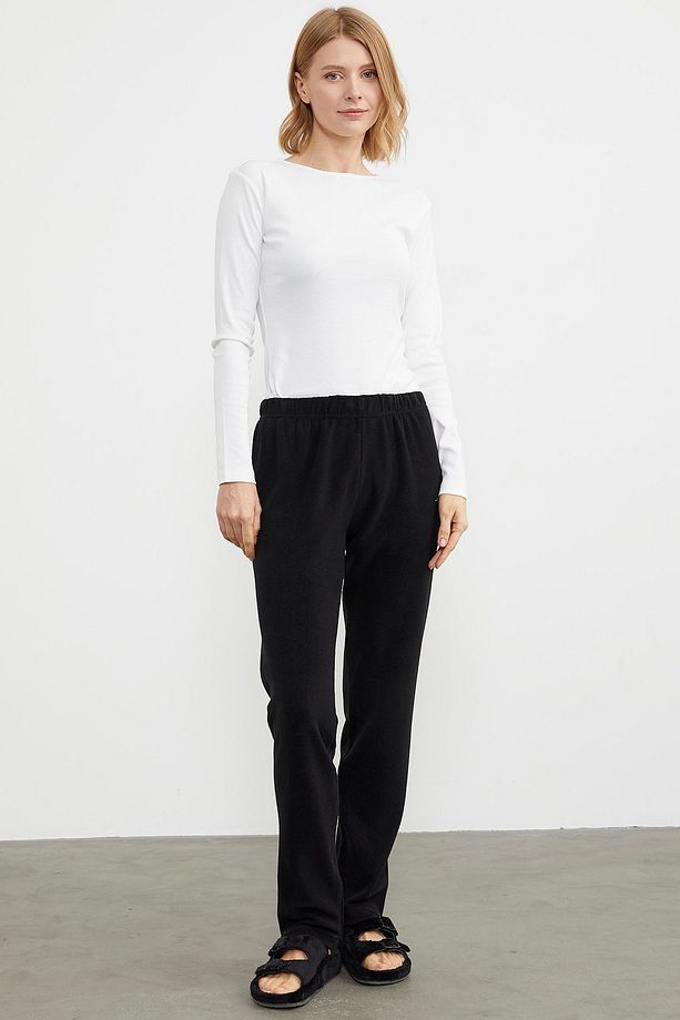 Kalın Polar Pijama Tek Alt - Siyah - 1
