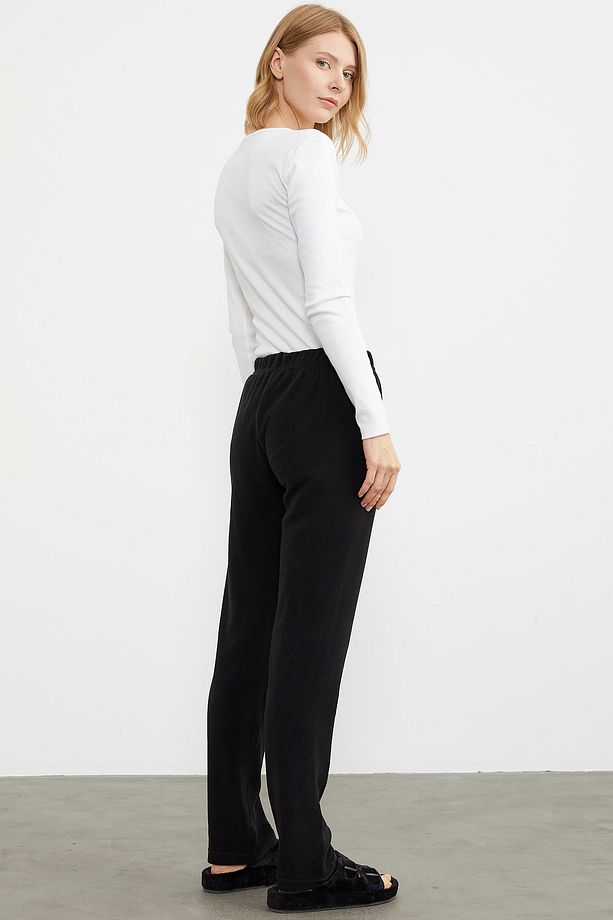 Kalın Polar Pijama Tek Alt - Siyah - 4