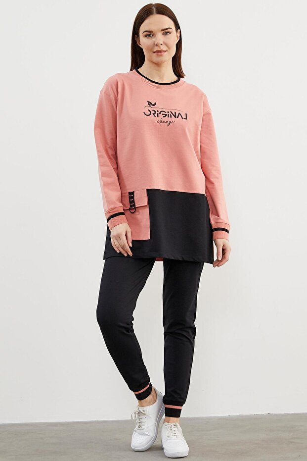 Knitwear Collar Detailed Oversize Tracksuit Set - Pink