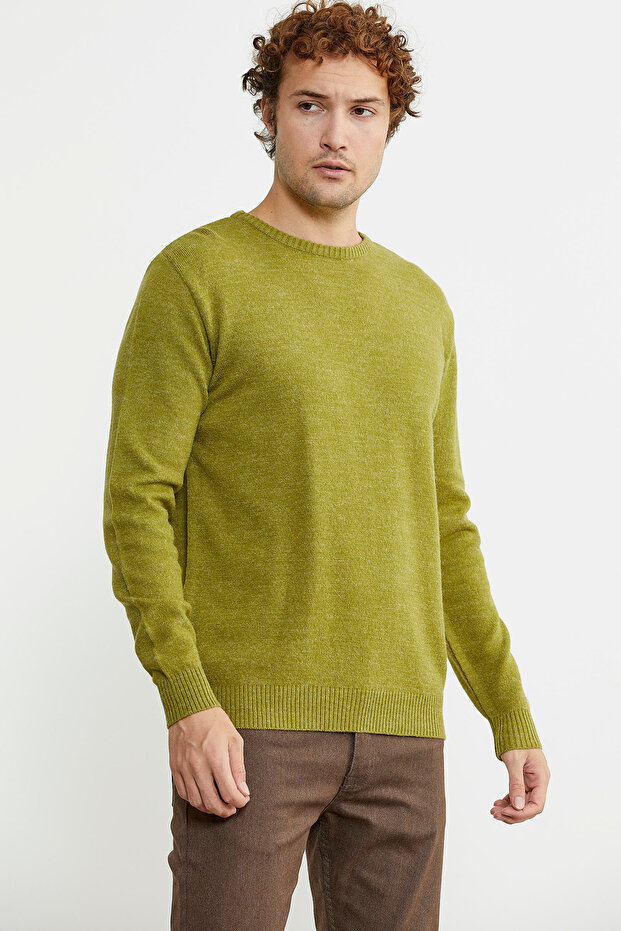 Basic Sıfır Yaka Triko Kazak - Yeşil - 4