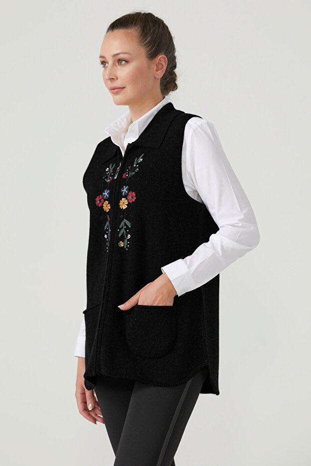 Women's Zippered Knitwear Vest - Black