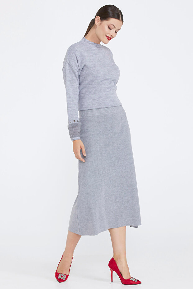 Kadın Triko Etek - Gri - 1