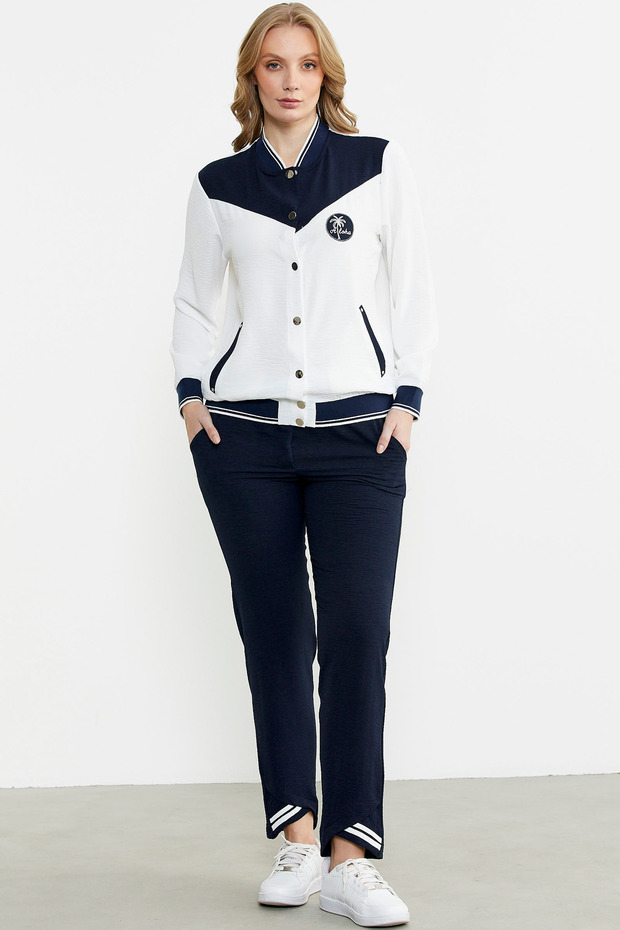 Color Block Gradient Crepe Suit - Navy Blue