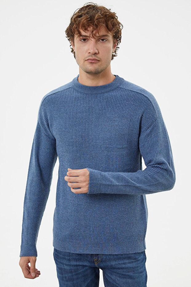 Selanik Örgü Basic Triko Kazak - Indigo - 1