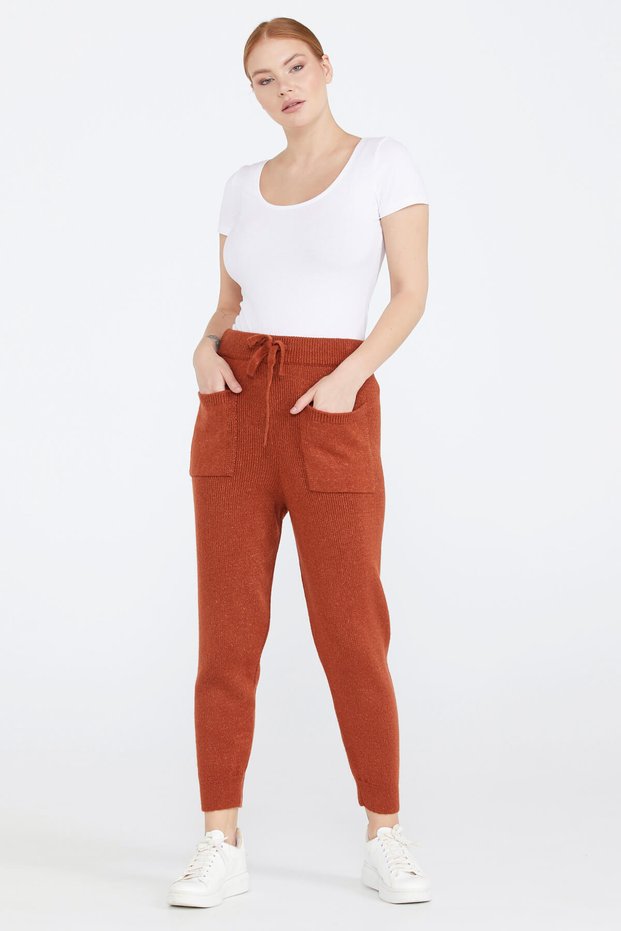 Women's Lace-Up Pocket Knitwear Trousers - Tan