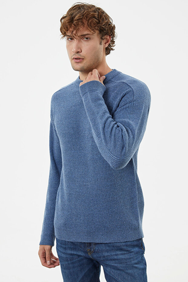 Selanik Örgü Basic Triko Kazak - Indigo - 2