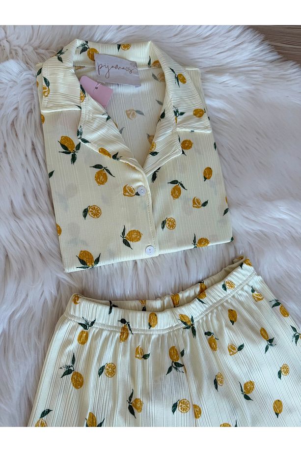 Sarı Limon Desenli Pegasus Şortlu Pijama Takımı - 3