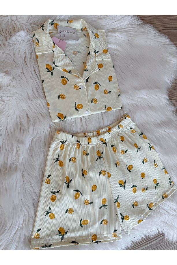 Sarı Limon Desenli Pegasus Şortlu Pijama Takımı - 2