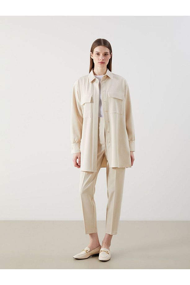 LCW Modest Bej Dokulu Oversize Kadın Gömlek Tunik - 2
