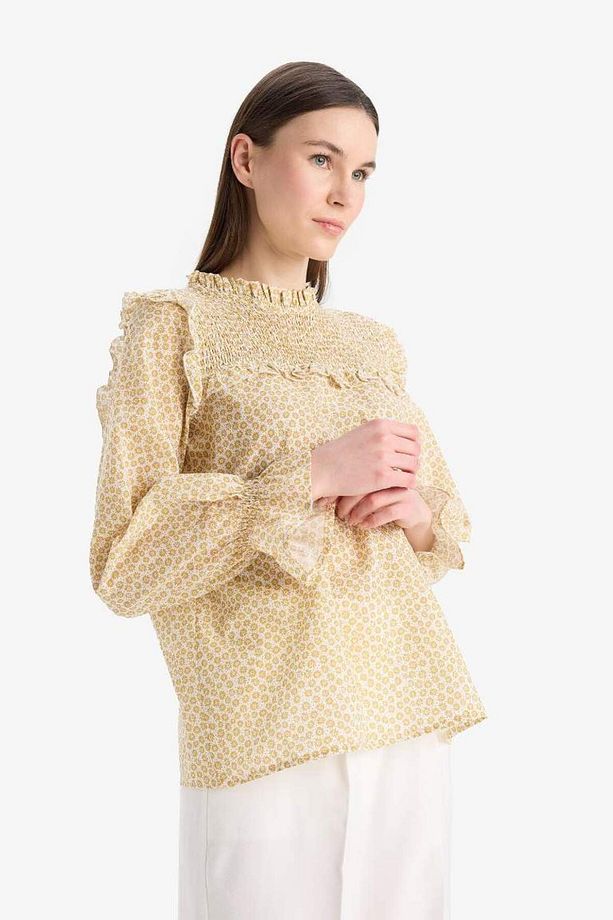 Regular Fit Desenli Fırfır Yaka Vual Uzun Kollu Tesettür Bluz Tunik E7966ax25sm - 4