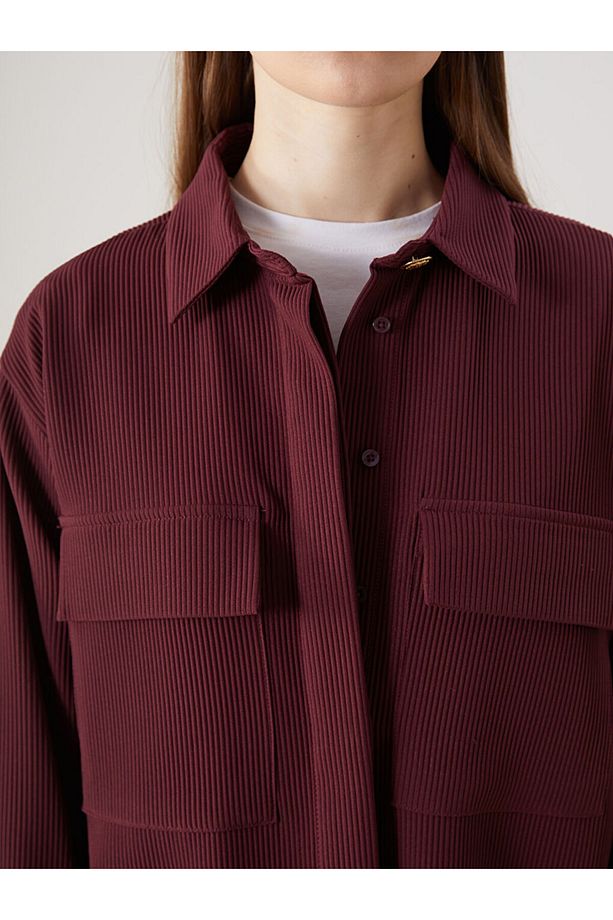 LCW Modest Bordo Dokulu Oversize Kadın Gömlek Tunik - 3