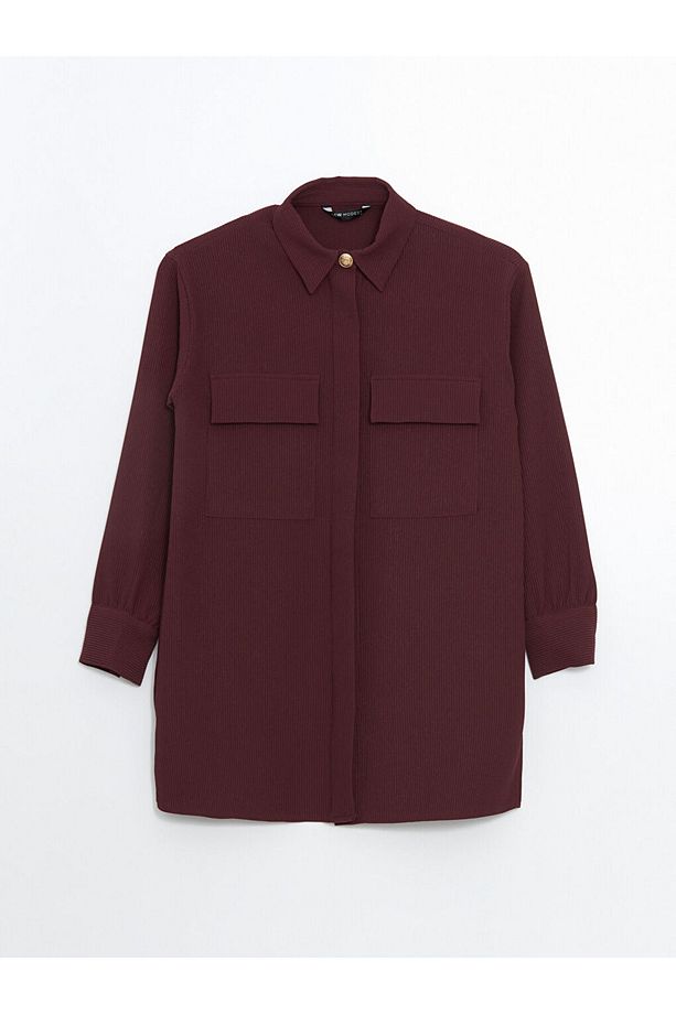 LCW Modest Bordo Dokulu Oversize Kadın Gömlek Tunik - 5