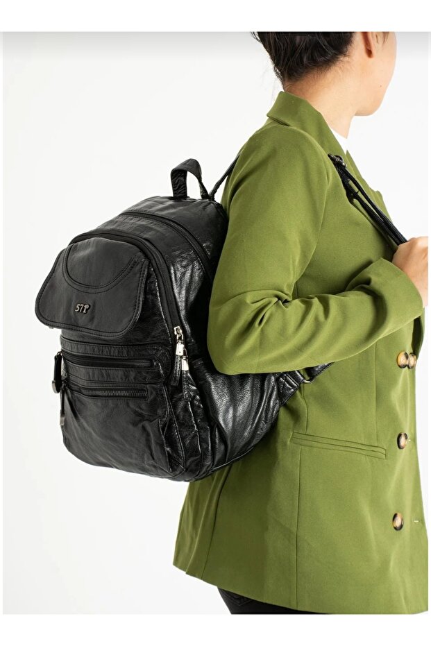 Faux Leather Backpack - 4