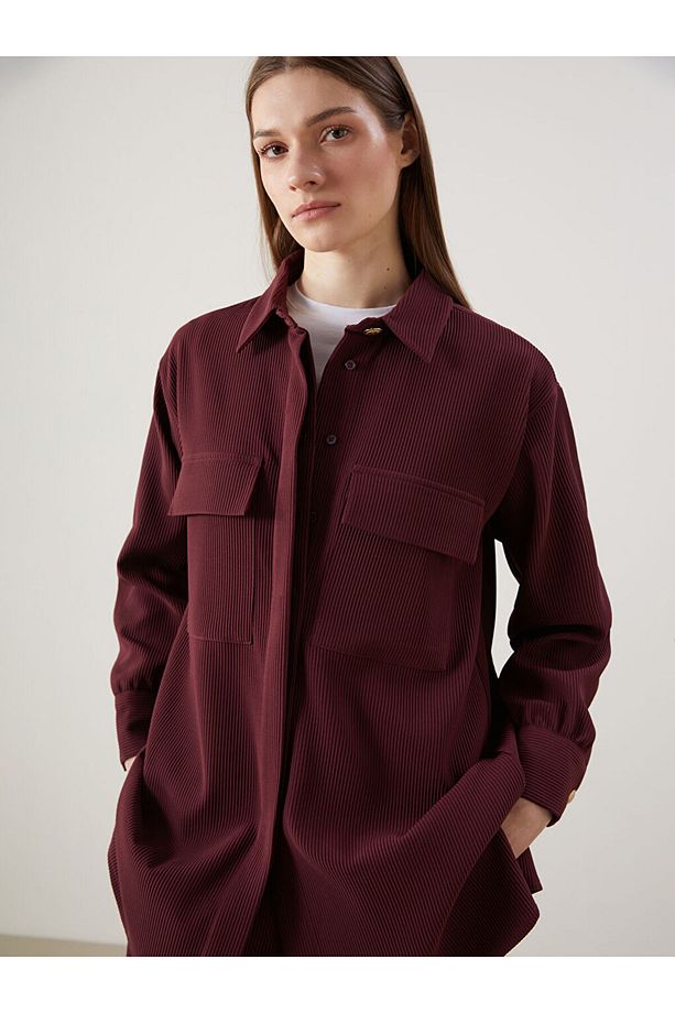 LCW Modest Bordo Dokulu Oversize Kadın Gömlek Tunik - 1