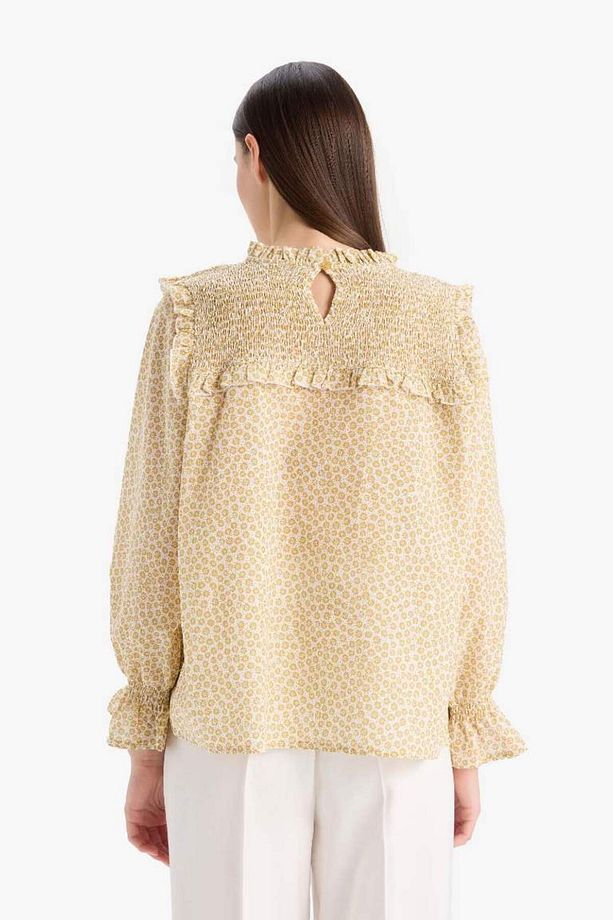 Regular Fit Desenli Fırfır Yaka Vual Uzun Kollu Tesettür Bluz Tunik E7966ax25sm - 6