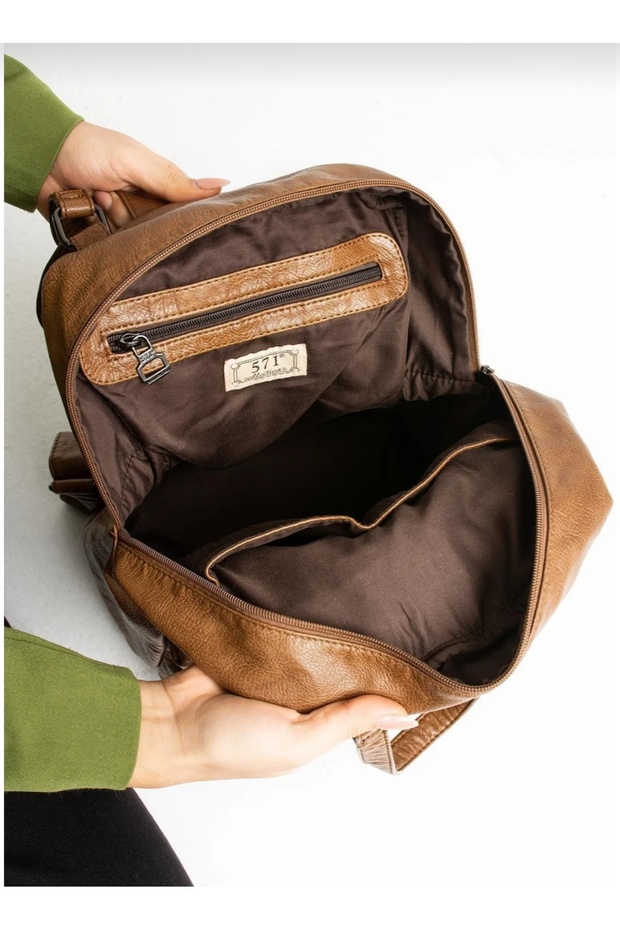 حقيبة ظهر من الجلد الصناعي - 4