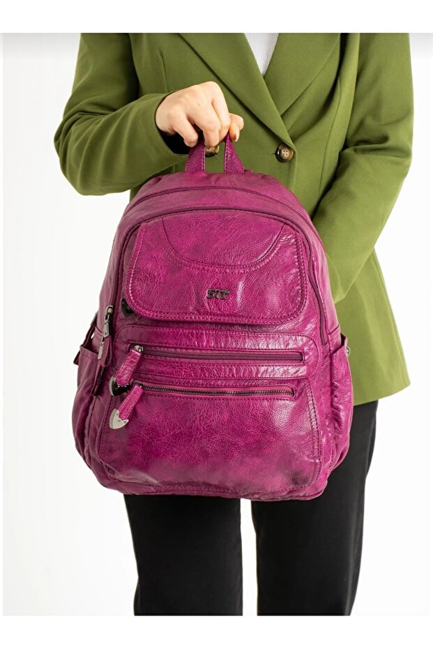 حقيبة ظهر من الجلد الصناعي - 3