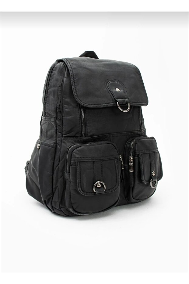 حقيبة ظهر جلدية مغسولة - 1