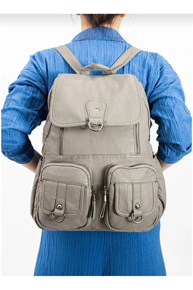 حقيبة ظهر جلدية مغسولة - 2