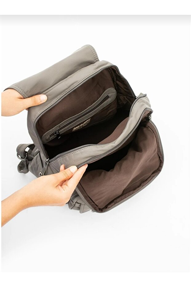 حقيبة ظهر جلدية مغسولة - 4