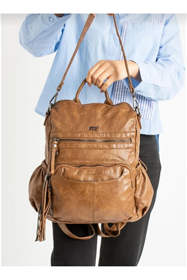 حقيبة ظهر من الجلد الصناعي - 3