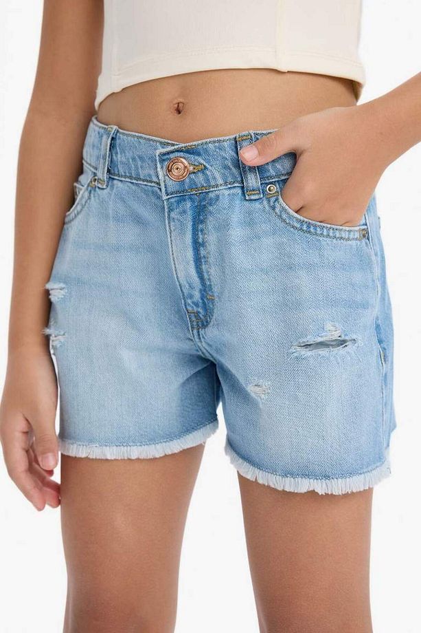 Kız Çocuk Yırtık Detaylı Pamuklu Jean Şort D7107a825sm - 7