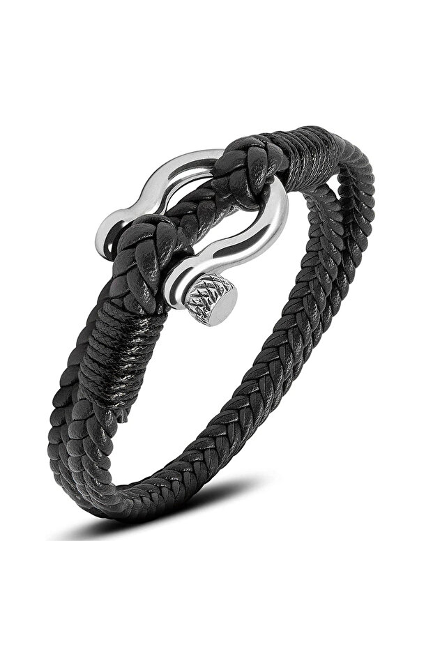 Black Kirykle Nautical Bracelets for Men Multilayer Leather Bracelets with Stainless Steel Anchor Sh
