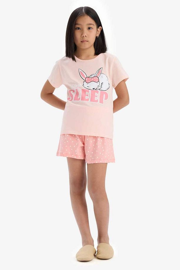 Yeni Sezon Kız Çocuk Pijama Takımı Baskılı Kısa Kollu Üst Esnek Belli Şort - 1