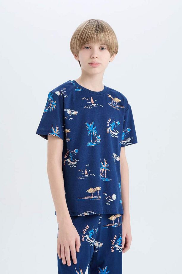Yeni Sezon Erkek Çocuk Pijama Takımı Desenli Kısa Kollu Üst Şort - 4