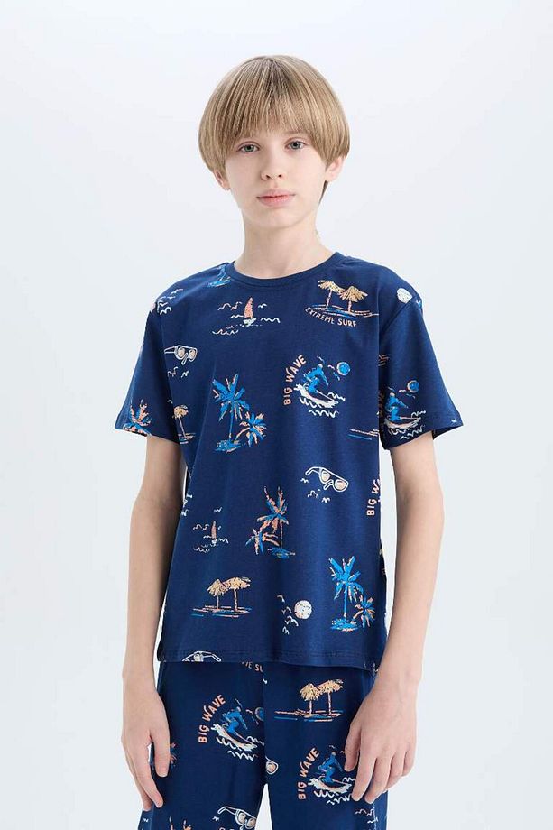 Yeni Sezon Erkek Çocuk Pijama Takımı Desenli Kısa Kollu Üst Şort - 3