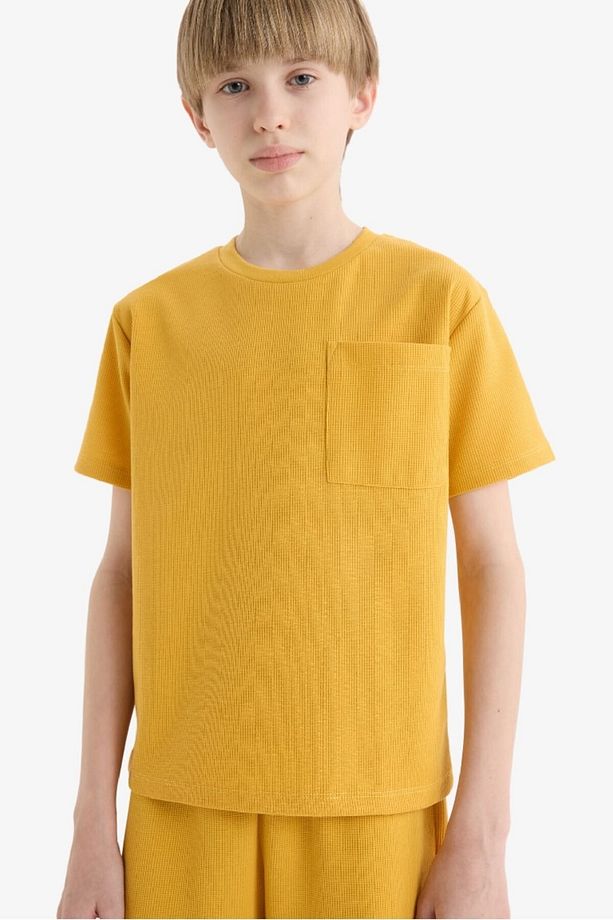 Yeni Sezon Erkek Çocuk Pijama Takımı Waffle Kısa Kollu Üst Beli Lastikli Şort - 4