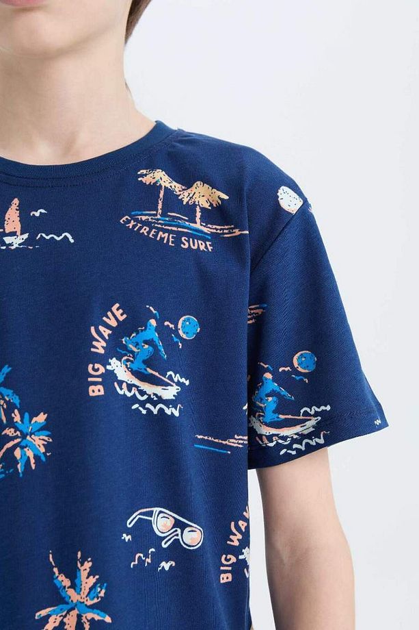 Yeni Sezon Erkek Çocuk Pijama Takımı Desenli Kısa Kollu Üst Şort - 5