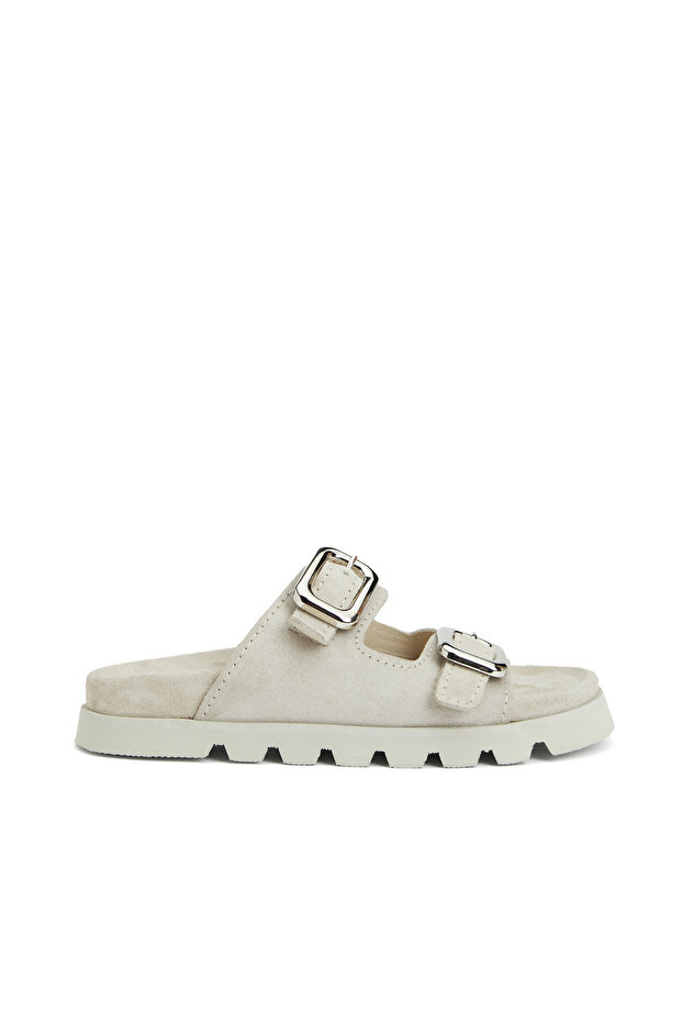 Krem Kadın Deri Terlik - 2