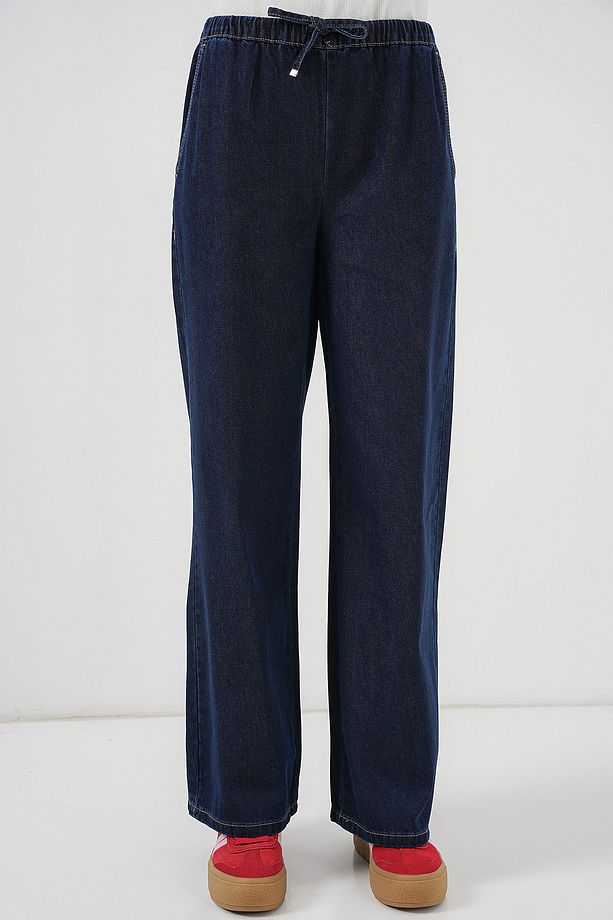 Kadın Geniş Paça Kot Pantolon 6706 - Lacivert - 3
