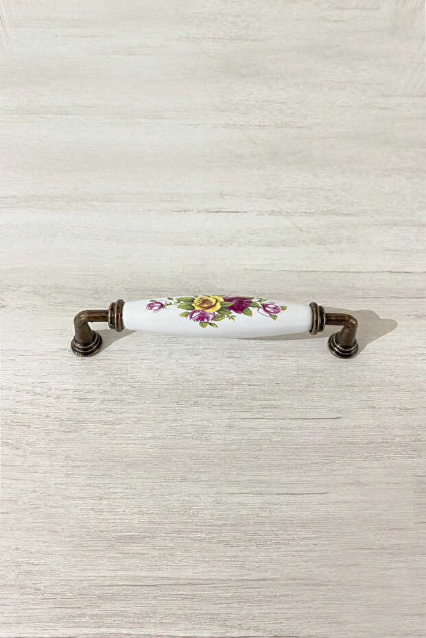 Antique Yellow Metal-Genuine Porcelain Flower Pattern 128 mm Furniture/Cabinet/Garment Closet/Doors Handle/Kitchen Handle