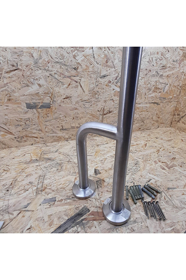 Fixed Grab Bar With Support Leg, 90 Cm, Chromed Stainless Steel, For People With Disabilities - 4