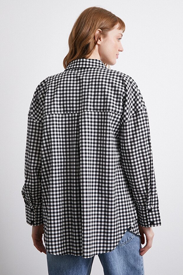 Pamuklu Ekose Gömlek Siyah - 6