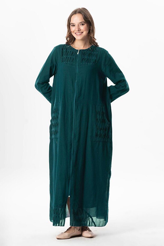 Long Sleeve Voile Tülay Ribbed Summer Ferace Petrol Ptrl