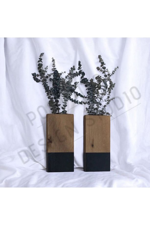 Duvara Monte Ahşap Vazo | El Yapımı Rustik Dekoratif Çiçeklik (30x13 cm) - 1