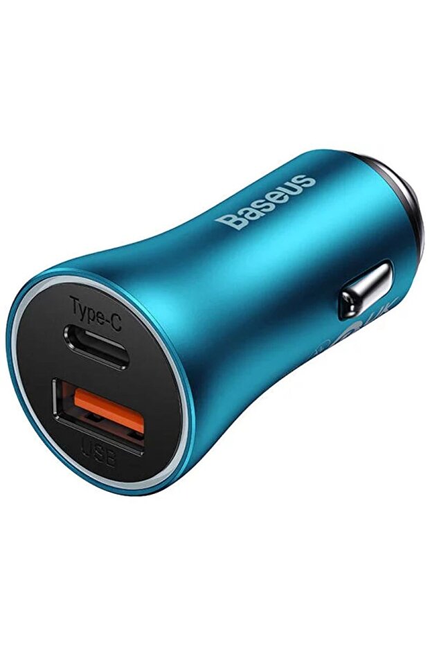 شاحن سيارة Baseus Golden Contactor Max ثنائي سريع USB + USB-C - 60 واط - أزرق